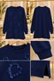 Navy Blue Oversized Modest Sweat Tunic with Sequins – Women's Sporty-Chic Long Sweatshirt - 3