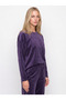 WOMEN'S LONG-SLEEVED VELVET PAJAMA SET, STRAIGHT-LEG, PURPLE - 2