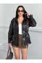 New Season Women's Leather Jacket with Elastic Waistband and Mock Neck Detail - 5