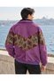 (8127) Men’s Vintage-Print Patchwork Bomber Jacket with Fur-Trimmed Collar - L/XL - 6