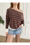 Cowl Neckline Striped Pattern Knit Sweater - 6