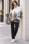 Oversized Women's Fleece Sweatshirt with Deer Print and Half-Zip Pocket Detail - 3