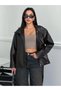 New Season Women's Mock Neck Leather Belted Trench Coat - 3