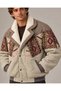 (8125) Men’s Vintage-Print Patchwork Bomber Jacket with Fur-Trimmed Collar - L/XL - 2