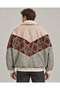 (8120) Men’s Vintage-Print Patchwork Bomber Jacket with Fur-Trimmed Collar - L/XL - 4