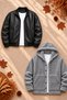 Men's 2-Piece Jacket Set – Double-Pocket Leather Bomber Jacket and Hooded Button-Up Plush Jacket