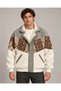 (8126) Men’s Vintage-Patterned Patchwork Bomber Jacket with Fur-Trimmed Collar - L/XL