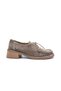 Genuine Suede Leather Women's Lace-Up Heeled Shoes with 4 cm Heels in Beige - 5