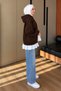 Women's 3-Ply Fleece-Lined Hooded Modest Basic Sweater Cardigan with Ruffle Detail 394 - 6