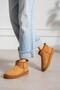 Brown Suede Women's Boots with Soft Fur Trim and Flat Soles - 3