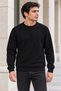 Men's Black Brioche Knit Crew-Neck Sweatshirt, Relaxed Fit with Elastic Cuffs and Hem