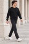 Men's Black Brioche Knit Crew-Neck Sweatshirt, Relaxed Fit with Elastic Cuffs and Hem - 5