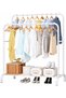 Double-Tier Metal Clothes Rack – White Garment Organizer and Storage Stand