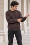 Men's Brown Brioche Knit Crew-Neck Sweatshirt, Relaxed Fit with Elastic Cuffs and Hem - 2