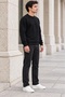Men's Black Brioche Knit Crew-Neck Sweatshirt, Relaxed Fit with Elastic Cuffs and Hem - 4