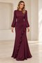 Women's Long-Sleeved Crew Neck Ruffled and Draped Maxi-Length Evening Gown - 5