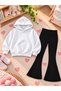 Girls' Flared Leggings Set—Winter, Unprinted, Hooded Sweatshirt Top and Bottom Set (3-Ply Brushed Inside Ribbed), Unprinted