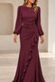 Women's Long-Sleeved Crew Neck Ruffled and Draped Maxi-Length Evening Gown - 2
