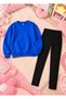 Girls' Straight-Leg Leggings Set with Unprinted, Crew Neck Sweatshirt—Top and Bottom Set, 3-Ply Brushed Inside Ribbed