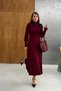 Women's Burgundy Half-Turtleneck Long Knit Dress with Detachable Scarf and Buttoned Sleeves