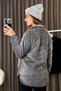 Charcoal Grey Half-Zip Plush Sweatshirt, Mock Neck - 3