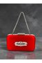 Women's Evening Clutch with a Short Chain Strap, Featuring a Red Satin Brooch with Crystal Stones, for Weddings and Engagement Parties - 5