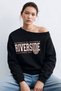 Women's one-shoulder open-back riverside printed sweatshirt - black