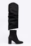 Women's Black Suede Slip-On Boots with Ruched Details - 3