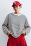Women's Striped Oversize Sweatshirt - Navy Blue - 2