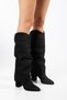 Women's Black Suede Slip-On Boots with Ruched Details - 2