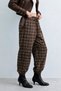 Women's Tie-Detail Plaid Harem Pants - Brown - 3