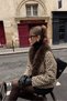 Short Suede Jacket with Leopard Pattern and Fur Collar Detail - 2