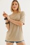 Cream Crew-Neck Basic T-Shirt, Cotton, Oversized, Drop-Shoulder - 3