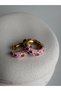 Mini Hoop Earrings with Pink Floral Print (2 cm) - 2
