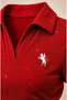 Red Polo Collar Long-Sleeve Glittery, Embroidered, Stretch Fabric Premium Body Blouse - 3