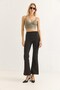 Black Suede Flared Pants, High-Waisted