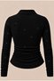 Black Polo Collar Long-Sleeve Glittery, Embroidered, Stretch Fabric Premium Body Blouse - 3