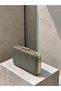 Anthracite Gray Platinum-Striped Patterned Laser-Cut Chain Strap Women's Evening Bag for Weddings and Engagement Parties - 3