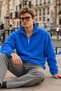 Men's Winter Blue Fleece Jacket with Half-Zip Closure - 3