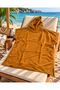 Unisex Beige, Khaki, and Orange Stretch Fabric Hooded Poncho - Oversized, Stretch Fabric, Kangaroo Pocket, Relaxed Fit Poncho for Camping, the Beach, and Everyday Use_Slightly Damaged. - 5