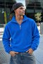 Men's Mock Neck Zip-Up Casual Blue Fleece-Lined Shirt