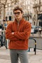 Men's Winter Half-Zip Terracotta Color Fleece-Lined Jacket - 5