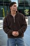 Men's Mock Neck Zip-Up Casual Dark Brown Fleece - 2