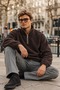 Men's Winter half-zip dark brown fleece-lined pullover - 3