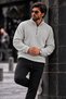 Men's Casual Half-Zip Gray Fleece-Lined Shirt for Everyday Wear - 2