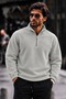 Men's Casual Half-Zip Gray Fleece-Lined Shirt for Everyday Wear