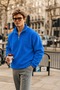 Men's Winter Blue Fleece Jacket with Half-Zip Closure