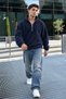 Men’s Mock Neck Zip-Up Casual Navy Blue Fleece-Lined Jacket - 6