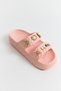 Double-Strap Slippers with Pink Accents, Patterned, Thick Sole, Strapped - 3