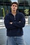 Men’s Mock Neck Zip-Up Casual Navy Blue Fleece-Lined Jacket - 5